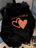 Women's Hoodie Good Night Two Outlined Patterned Hearts With Scribbled Accents Hoodie