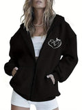 Women's Hoodie Minimalist White Outline Cat Resting On Heart Hoodie