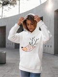 Women's Hoodie Cute Sleeping Cartoon Reindeer Surrounded By Peaceful Winter Colors Reindeer
