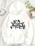 Women's Hoodie Cartoon Line Art Of Playful Kittens In Whimsical Group Cat