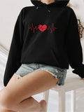 Women's Hoodie Red Heartbeat Pulse Line Graphic Black Hoodie