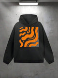 Men's Hoodie Vibrant Orange Abstract Patterns On Minimalist Dark Hoodie