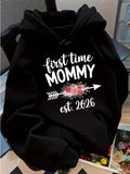 Women's Hoodie First Time Mommy With Arrow And Pink Floral Bouquet Hoodie
