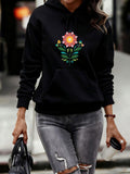 Women's Hoodie Bright Sunny Blossom With Lush Green Leaves Centered Floral Flower