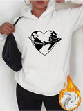 Women's Hoodie Wandering Heart Shaped World Map With Flying Jetliner Airplane
