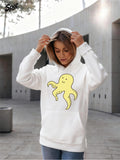 Women's Hoodie Playful Cartoon Yellow Octopus With Simple Clean Lines Hoodie