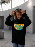 Women's Hoodie Rising Sun Over Green Fields With Flowing Blue River Mountain