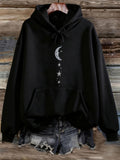 Women's Hoodie Lunar Crescent Moon With Shining Stars In Vertical Celestial Alignment