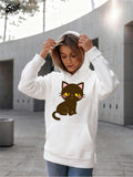 Women's Hoodie Adorable Cartoon Black Cat With Yellow Eyes Sitting Alone Hoodie