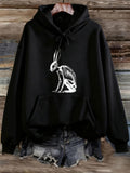 Women's Hoodie White Bone Structure Graphic With Stoic Sitting Rabbit Skeleton