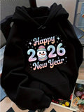 Women's Hoodie Happy 2026 New Year Frosty Snowman Surrounded By Festive Sparkling Stars