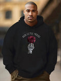 Men's Hoodie Run Little Mouse With Skeleton Hand Holding Deep Red Rose