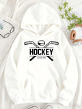 Women's Hoodie Hockey Print With Crossed Sticks Over Bold Modern Font Hoodie