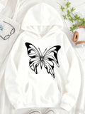 Women's Hoodie Delicate Black And White Wings Spreading Gracefully On A Large Butterfly