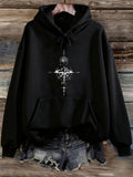 Women's Hoodie Futuristic Geometric Pattern With Dotted Lines Glowing Centralized Abstract Cross