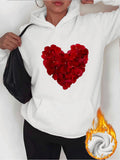 Women's Hoodie Velvety Red Petals Forming A Heart Amid Crisp White Hoodie