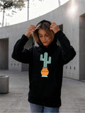 Women's Hoodie Minimal Green Cactus With Orange Tribal Pot Under Sunlight Cactus