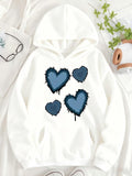 Women's Hoodie Grunge Blue Painted Melting Heart Motif Hoodie