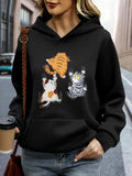 Women's Hoodie Playful Street Scene With Three Cartoon Style Climbing Cats Hoodie