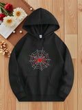 Women's Hoodie Red Spider Sitting Quietly In The Center Of White Web Hoodie