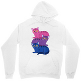 Men's Hoodie Colorful Striped Cats Stacked Playfully On Crisp White Hoodie Cat
