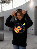 Women's Hoodie Colorful Starry Midnight Pattern With Bright Guitar Illustration