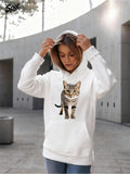Women's Hoodie Adorable Realistic Striped Cat With Playful Eyes Among Sunlight Cat