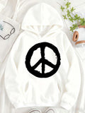 Women's Hoodie Hand Drawn Distressed Ink Symbolic Peace Sign Graphic Hoodie