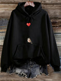Women's Hoodie Red Heart Floating Above Peaceful Perching Bird Hoodie