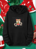 Men's Hoodie Cute Cat With Red Bow Sitting Among Festive Sushi Rolls