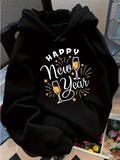 Women's Hoodie Happy New Year Sparkling Fireworks With Champagne Glasses And Golden Stars New Year