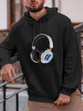 Men's Hoodie Modern Electronic Music Headphones Resting On Black Hoodie