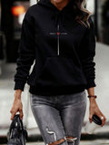 Women's Hoodie Minimalist Vertical And Horizontal Lines With Small Red Heart Cross