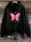 Women's Hoodie Floral Arrangement Forming Pink Butterfly With Small Crown Motif Butterfly