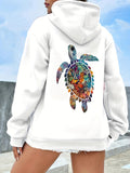 Women's Hoodie Vibrant Tropical Colors Splashing Across Artistic Sea Turtle