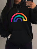 Women's Hoodie Vivid Bold Color Bands Forming A Semi Circle Rainbow