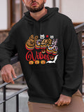 Men's Hoodie Scary Vibes With Halloween Icons Pumpkins And Spooky Bat