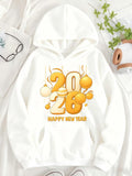 Women's Hoodie Happy New Year Shiny Gold Balloons And Festive Celebration 2026