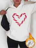 Women's Hoodie Cozy White With Red Candy Heart Motif Sweet Hoodie
