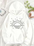 Women's Hoodie Minimal Sunrise With Gentle Radiating Lines And Serene Ocean Sun