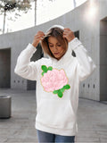 Women's Hoodie Blooming Pink Petals With Lush Green Leaves Elegantly Framing Flower