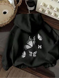 Women's Hoodie Five Fluttering Monochrome Butterflies In Graceful Motion Hoodie