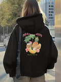 Women's Hoodie Paradise Fruits Tropical Coconut Drink With Palm Leaves And Sliced Pineapple