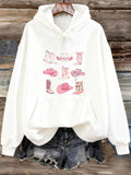 Women's Hoodie Pink Western Accessories With Playful Elements Surrounded By Country Style Cowgirl