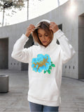 Women's Hoodie Golden Branch With Sky Blue Blooming Petals Surrounded By Green Leaves Flower