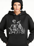 Women's Hoodie Whimsical Scene With Bones And Playful Sitting Skeleton Dog