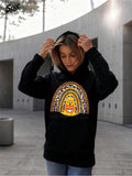 Women's Hoodie Radiant Sun Among Colorful Arched Doodles Surrounded By Playful Abstract Shapes Rainbow