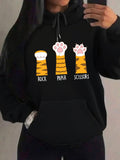 Women's Hoodie Rock Paper Scissors With Cartoon Striped Cat Paw Motif