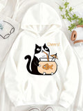 Women's Hoodie Cheers Playful Black Cat With Fish Bowl And Straw Graphic Cat