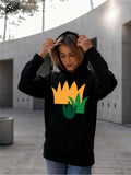 Women's Hoodie Bold Yellow And Green Abstract Shapes On Black Hoodie